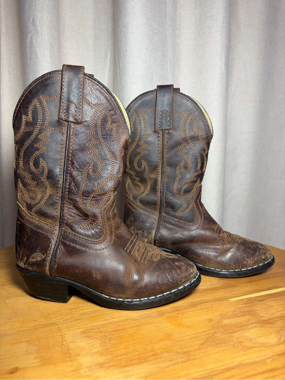 Children's Brown Leather Western Pull-On Boots